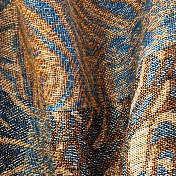 Paisley Gold Metallic Blue Yellow Pashmina Scarf - Picture 8 of 10